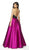 Flair Prom - 19019 Two Tone Deep Halter V-neck Mikado Ballgown In Black and Pink