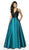Flair Prom - 19019 Two Tone Deep Halter V-neck Mikado Ballgown In Black and Green