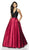 Flair Prom - 19019 Two Tone Deep Halter V-neck Mikado Ballgown In Black and Red