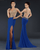 Janique 1601  Beaded Sheer Long Gown With High Slit  in Blue