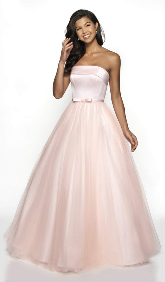 Flair Prom - 19022 Strapless Satin Bodice Bow Accent Tulle A-Line Gown In Pink