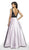 Flair Prom - 19023 Lace Bateau Satin Ballgown In Purple and Black