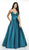 Flair Prom - 19026 Pleated Plunging V-neck Satin Ballgown In Green
