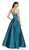 Flair Prom - 19026 Pleated Plunging V-neck Satin Ballgown In Green