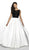 Flair Prom - 19027 Sleeveless Lace Illusion Top A-Line Satin Gown In White and Black
