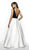 Flair Prom - 19027 Sleeveless Lace Illusion Top A-Line Satin Gown In White and Black