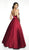 Flair Prom - 19028 Sleeveless Deep V-neck Satin Ballgown In Red