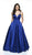 Flair Prom - 19028 Sleeveless Deep V-neck Satin Ballgown In Blue