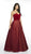 Flair Prom - 19029 Velvet V-neck Tulle Ballgown In Red and Neutral
