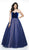 Flair Prom - 19029 Velvet V-neck Tulle Ballgown In Blue and Neutral