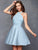 Clarisse - S3489 Embellished Halter Satin A-line Dress In Blue