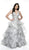 Flair Prom - 19052 Sleeveless Lace Top Draped Ruffles Tulle Gown In Silver