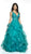 Flair Prom - 19052 Sleeveless Lace Top Draped Ruffles Tulle Gown In Green