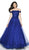 Flair Prom - 19053 Scallop Trimmed Off Shoulder Neck Tulle A-Line Gown In Blue