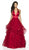 Flair Prom - 19054 Satin Deep Halter V-neck Tulle Ballgown In Red