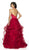 Flair Prom - 19054 Satin Deep Halter V-neck Tulle Ballgown In Red