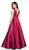 Flair Prom - 19057 Lace V-neck Mikado A-line Dress In Red