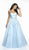 Flair Prom - 19058 Floral Lace Applique Strapless A-Line Tulle Gown In Blue
