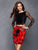 Clarisse - S4808 Two-Piece Long Sleeve Floral Print Sheath Dress In Red and Black