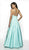Flair Prom - 19061 Gossamer Floral Lace Plunging Satin Gown In Blue and Green