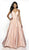 Flair Prom - 19061 Gossamer Floral Lace Plunging Satin Gown In Pink