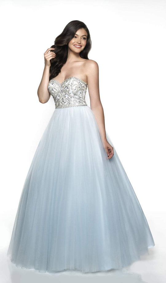 Flair Prom - 19073 Strapless Sweetheart Crystalline Tulle Gown In Blue