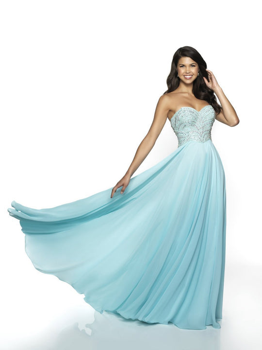 Flair Prom - 19074 Strapless Scallop Motif Chiffon Gown In Blue