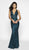 Flair Prom - 19078 Allover Sequin Sleeveless V Neck Sheath Gown In Blue Green and Silver