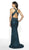 Flair Prom - 19078 Allover Sequin Sleeveless V Neck Sheath Gown In Blue Green and Silver