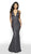 Flair Prom - 19078 Allover Sequin Sleeveless V Neck Sheath Gown In Gray and Silver