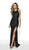 Flair Prom - 19083 Jeweled Crisscross-Strapped High Slit Gown In Black and Silver
