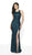 Flair Prom - 19083 Jeweled Crisscross-Strapped High Slit Gown In Blue and Silver