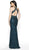 Flair Prom - 19083 Jeweled Crisscross-Strapped High Slit Gown In Blue and Silver