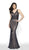 Flair Prom - 19086 Beaded Blouson Bodice Mermaid Gown In Blue and Nude