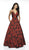 Flair Prom - 19093 Plunging V-neck Brocade A-line Dress In Red