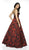 Flair Prom - 19093 Plunging V-neck Brocade A-line Dress In Red