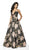 Flair Prom - 19097 Brocade Plunging V-neck A-line Dress In Black and Pink