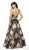 Flair Prom - 19097 Brocade Plunging V-neck A-line Dress In Black and Pink