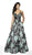 Flair Prom - 19097 Brocade Plunging V-neck A-line Dress In Black and Green