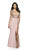 Flair Prom - 19098 Cap Sleeve Lustrous Plunging Trumpet Gown In Pink and Nude