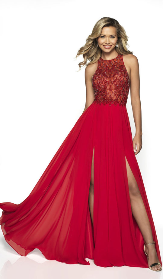 Flair Prom - 19102 Embellished Halter Chiffon A-line Dress