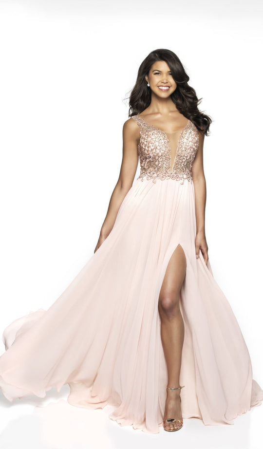Flair Prom - 19103 Embellished Chiffon A-line Dress In Pink