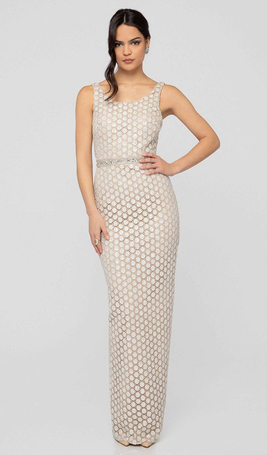 Terani Couture - 1911E9087 Lace Gown with Quarter Sleeve Jacket In White and Neutral