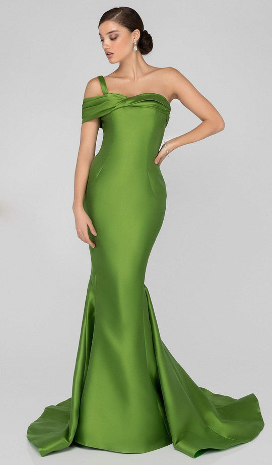 Terani Couture - 1911E9106 One Shoulder Satin Mermaid Gown In Green