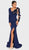 Terani Couture - 1911E9109 Floral Appliqued V-Neck Mermaid Gown In Blue