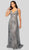 Terani Couture - 1911E9113 Sequined V Neck Gown with Overskirt In Silver and Neutral