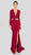 Terani Couture - 1911E9116 Long Sleeve High Slit Long Formal Dress In Red