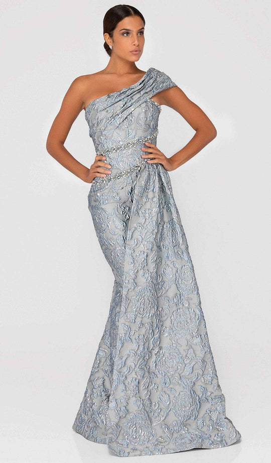 Terani Couture - 1911E9139 Embroidered Mermaid Dress With Draping In Gray