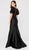 Terani Couture - 1911E9618 V-Neck Puffed Short Sleeves Mermaid Gown In Black