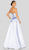 Terani Couture - 1911E9624 Printed Strapless Pleated A-Line Gown In White and Blue